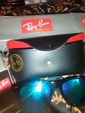 Unisex Black Frame Sunglasses with Blue Mirrored Lenses